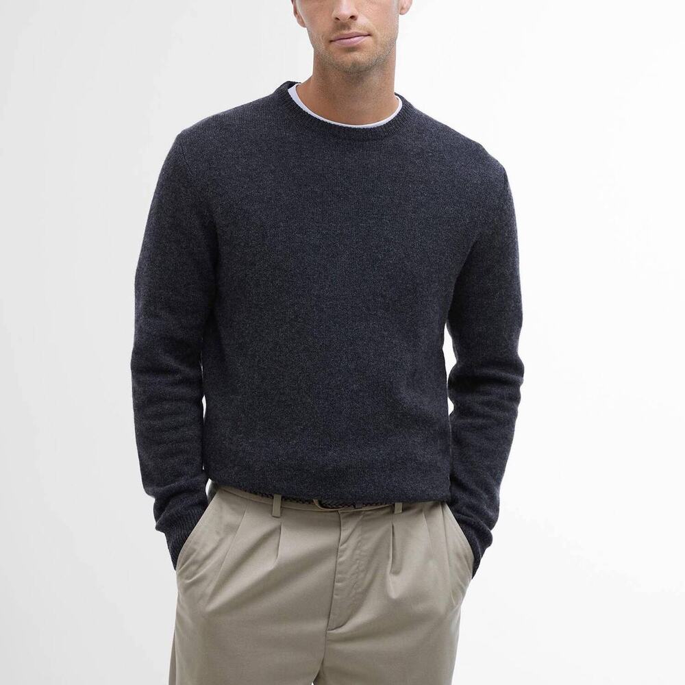 Barbour Charcoal Essential Elbow Patch Crew Sweater Small NEW Wool Knit Pullover